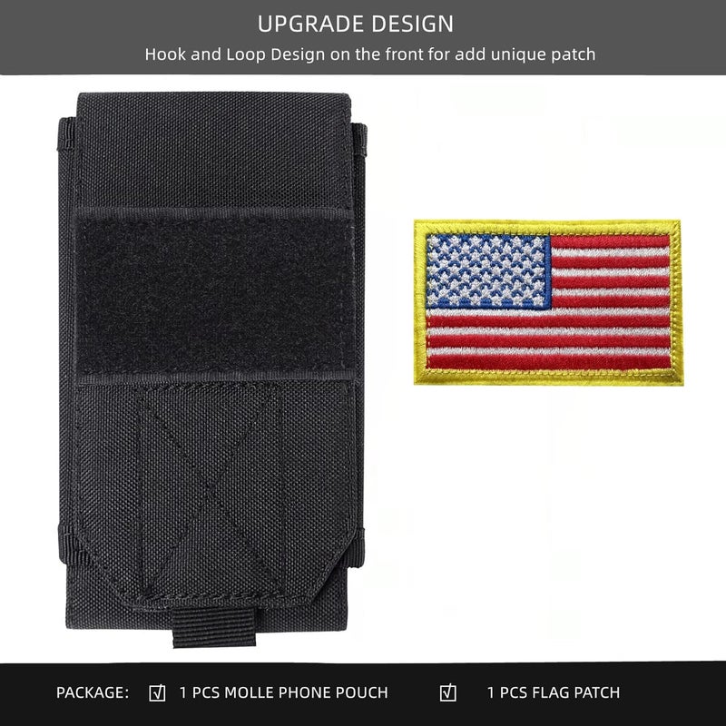 Heyqie Black Tactical Molle Cellphone Pouch Case,Heavy Duty Waterproof Phone Holster Bag for iPhone 11 12 13 Pro Max for Samsung S22 S21 S20 FE Note 20 A13 A12 A02S Less 6.7" Phone with US Flag Patch - Image 2